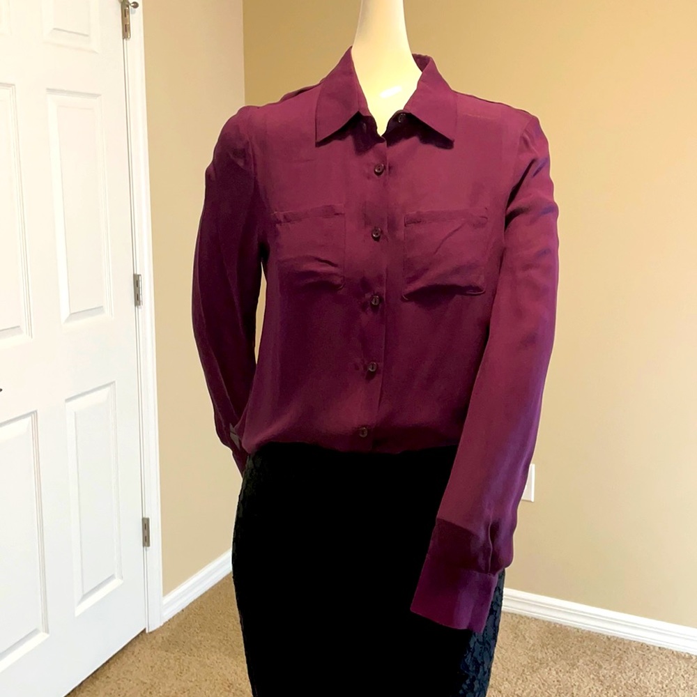 Parker Silk Collared Long Sleeve Open Draped Back Button Down Shirt S EC